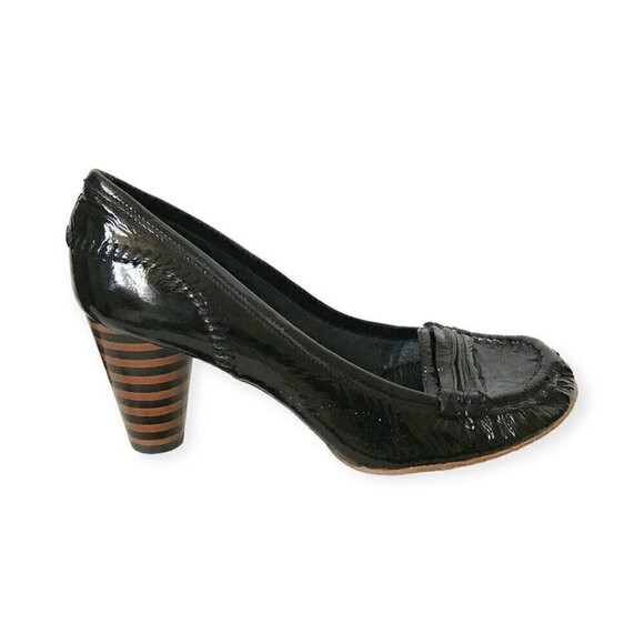 Georgina Goodman black crinkled patent loafer pumps,  38EU with round stripe hee - Picture 3 of 12